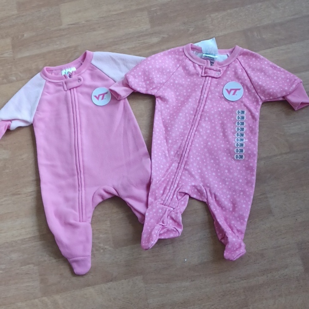Virginia Tech sleepers, baby girl 0-3 months, set of 2